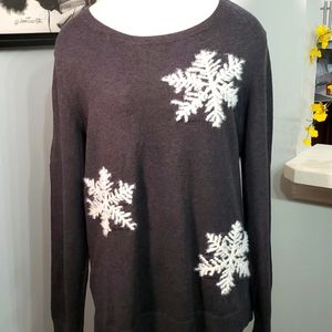Loft, beautiful gray sweater with white snow flakes. Long sleeves. Size XL.